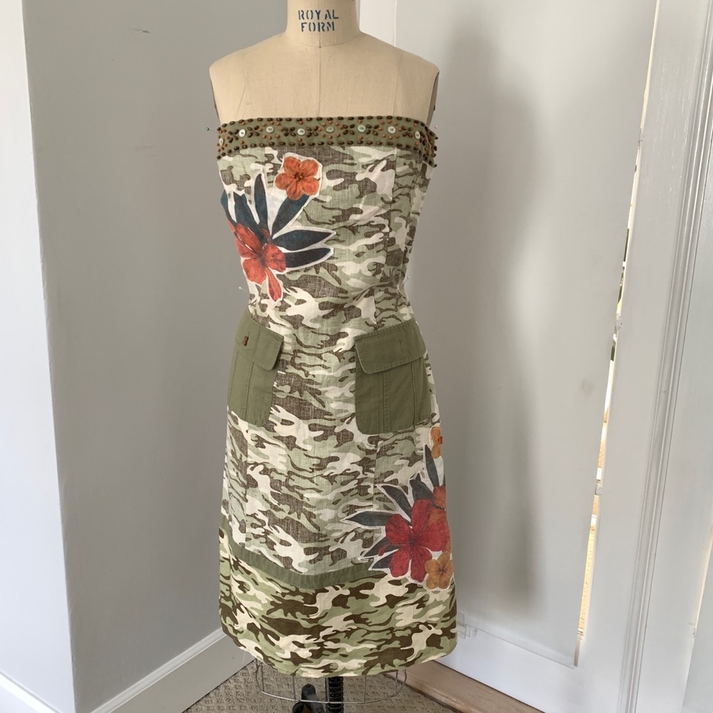 Beaded and appliqué tube top Linen dress